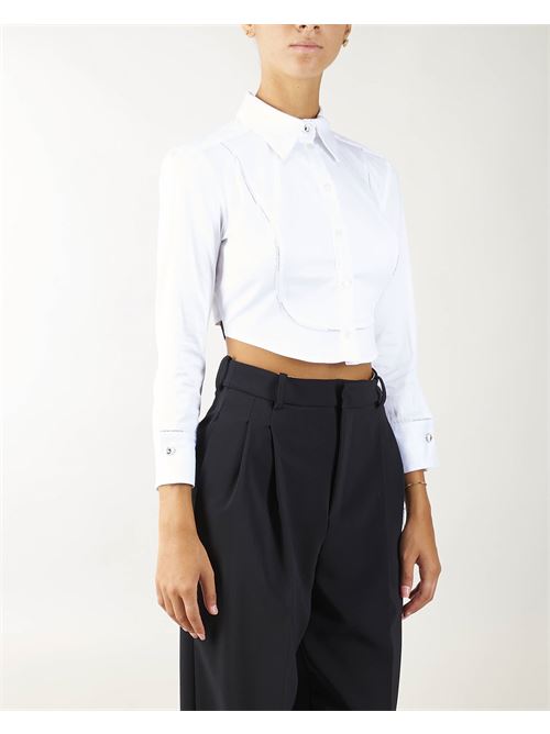 Camicia cropped in popeline con plastron ed elastico logato Elisabetta Franchi ELISABETTA FRANCHI | Camicia | CA07547E2100